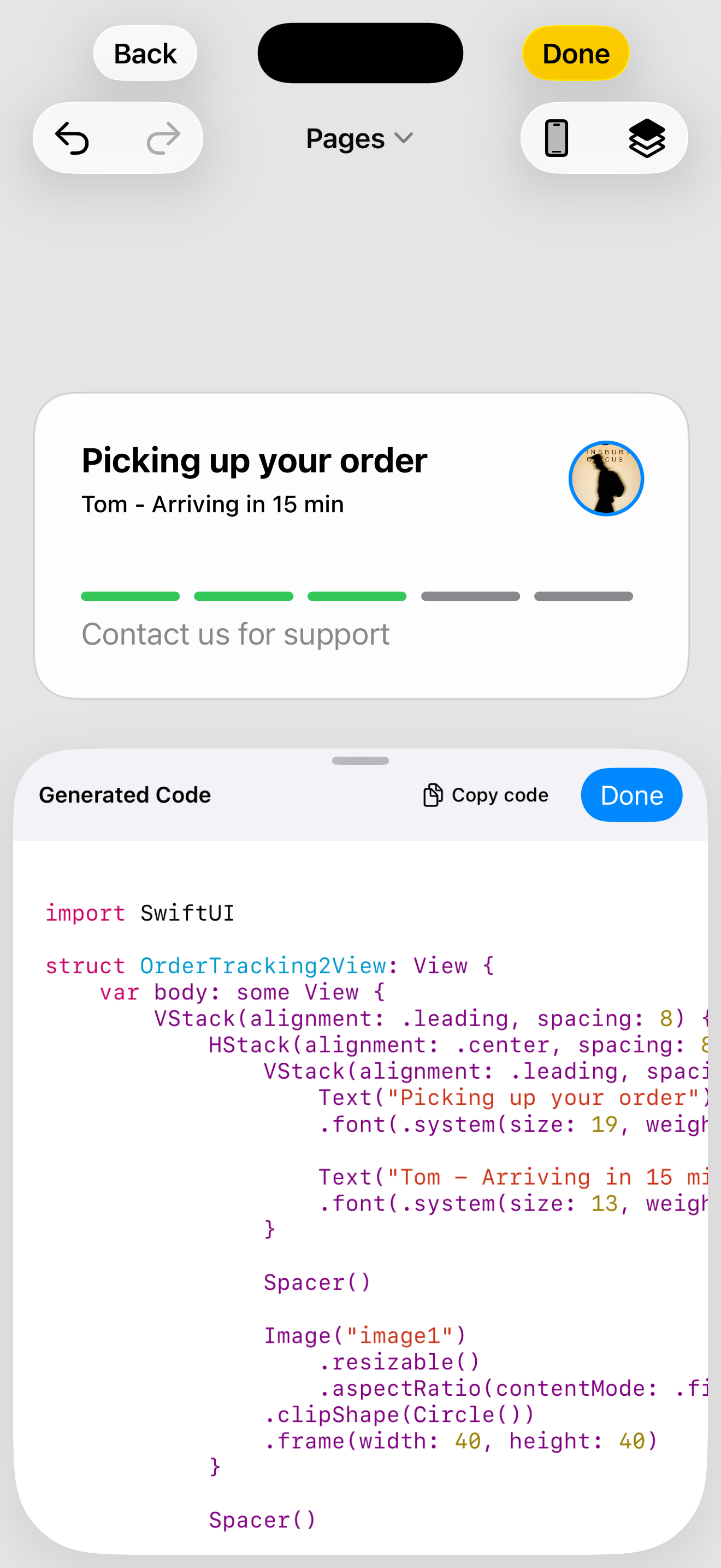 SwiftUI source code generated from a DockUI design
